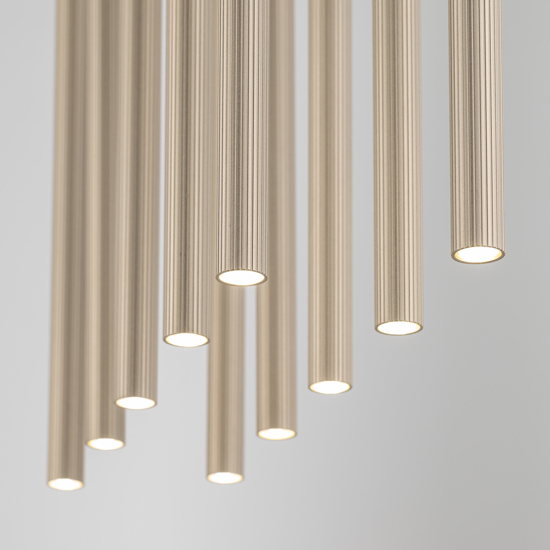 Lampadario moderno cilindri a sospensione bicolore sabbia champagne per soggiorno