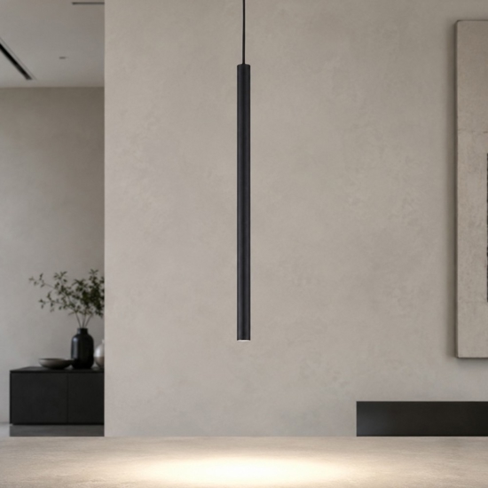 Lampada a sospensione cilindro nero rigato 75 cm