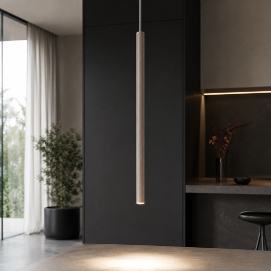 Lampada a sospensione cilindro rigato marrone 75 cm