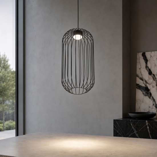 Lampadario a sospensione  nero gabbia di metallo design moderno