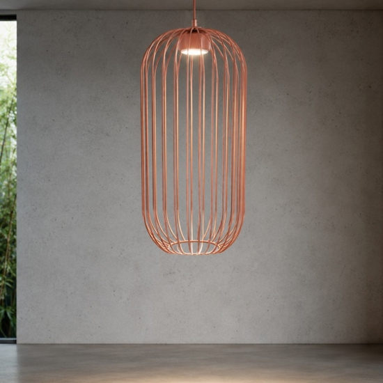 Lampada a sospensione gabbia di metallo rosso mattone design moderno