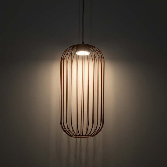 Lampada a sospensione gabbia di metallo rosso mattone design moderno