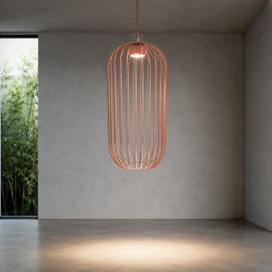 Lampada a sospensione gabbia di metallo rosso mattone design moderno