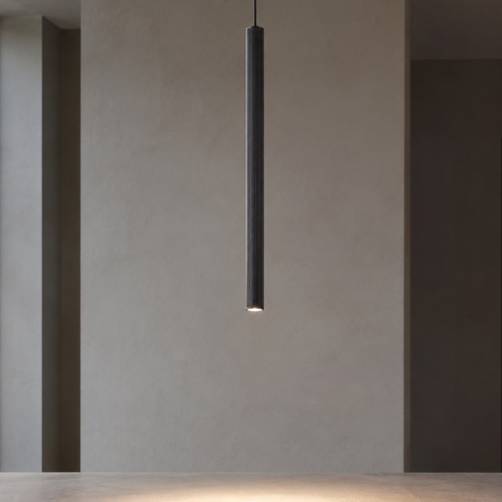 Lampada a sospensione cilindro nero 50 cm rigato per isola cucina