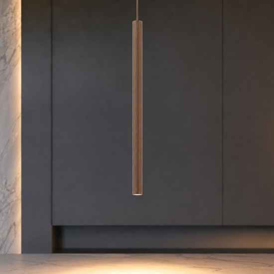 Lampada a sospensione 50 cm cilindro rigato marrone
