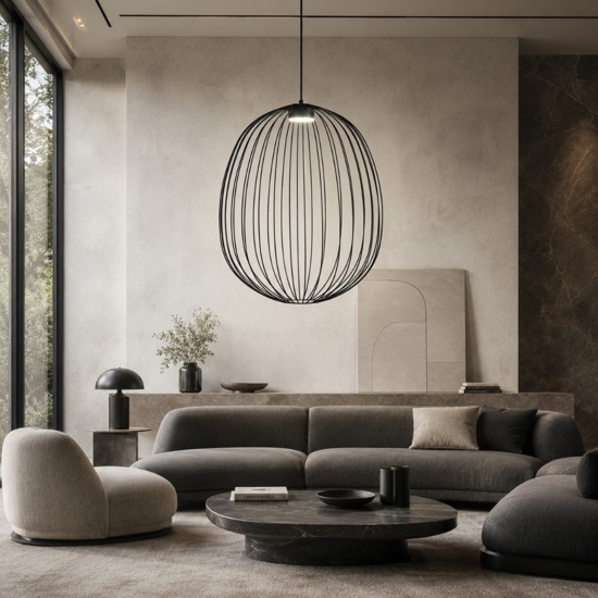 Lampadario nero gabbia di metallo a sospensione design moderno