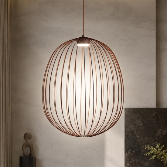 Lampadario a sospensione gabbia di metallo rosso mattone design moderno
