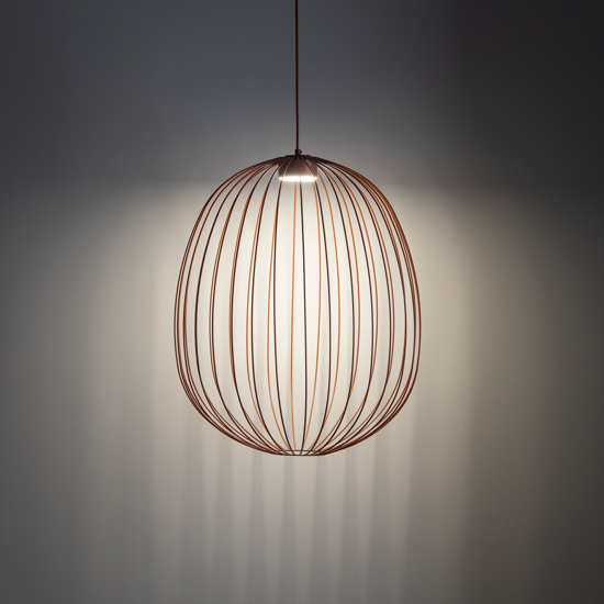 Lampadario a sospensione gabbia di metallo rosso mattone design moderno