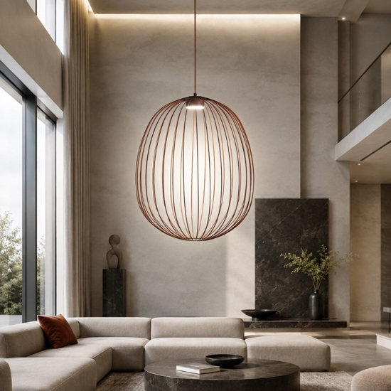 Lampadario a sospensione gabbia di metallo rosso mattone design moderno