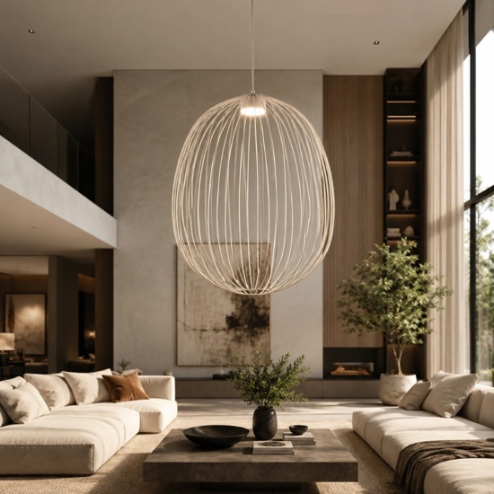 Lampadario gabbia di metallo sabbia a sospensione design moderno per soggiorno