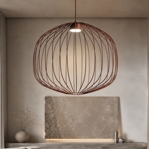 Lampadario a sospensione gabbia di metallo rosso mattone design moderno per soggiorno