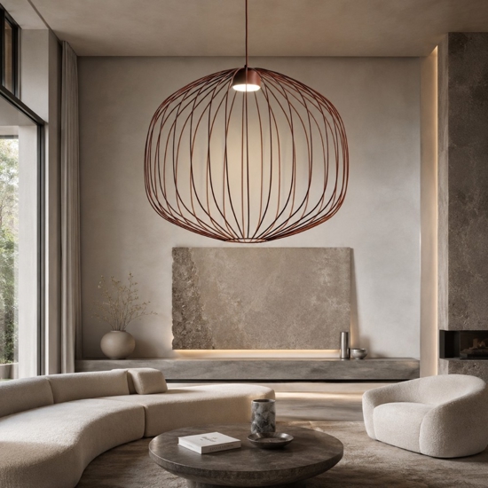 Lampadario a sospensione gabbia di metallo rosso mattone design moderno per soggiorno