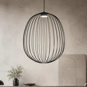 Lampadario nero gabbia di metallo a sospensione design moderno