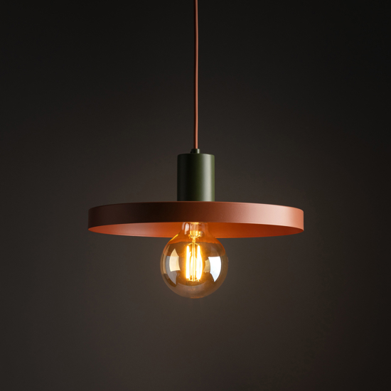 Lampada a sospensione 30 cm verde mattone disco di metallo