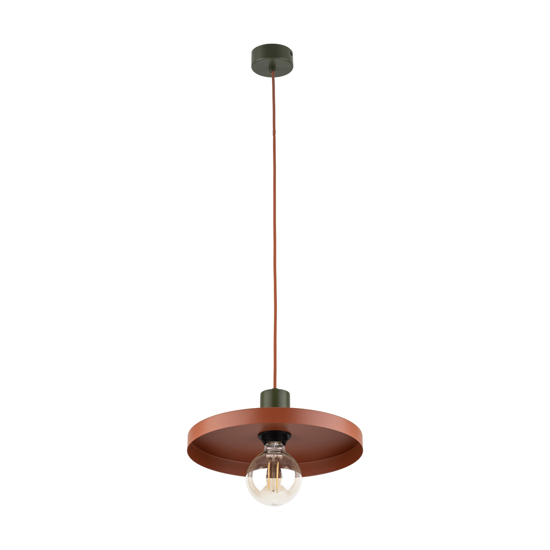 Lampada a sospensione 30 cm verde mattone disco di metallo