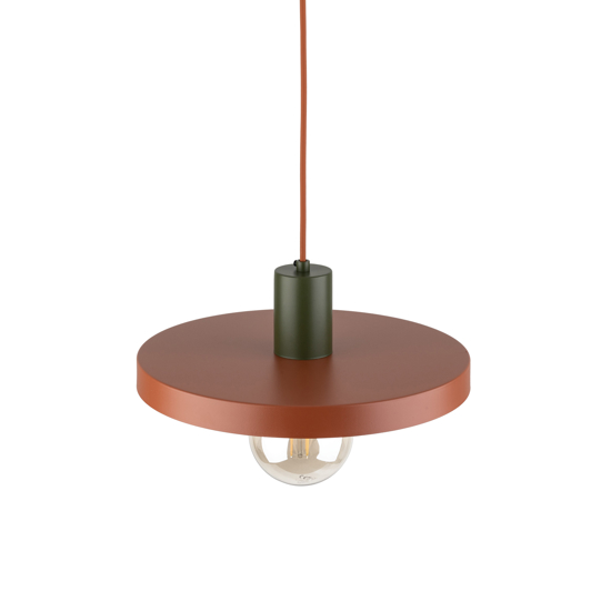 Lampada a sospensione 30 cm verde mattone disco di metallo