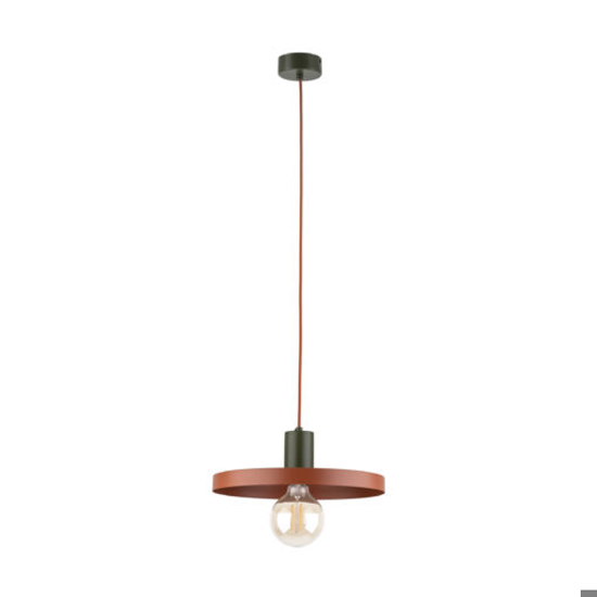 Lampada a sospensione 30 cm verde mattone disco di metallo