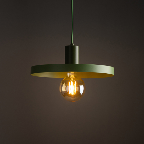 Lampada a sospensione 30 cm disco verde in metallo design moderna