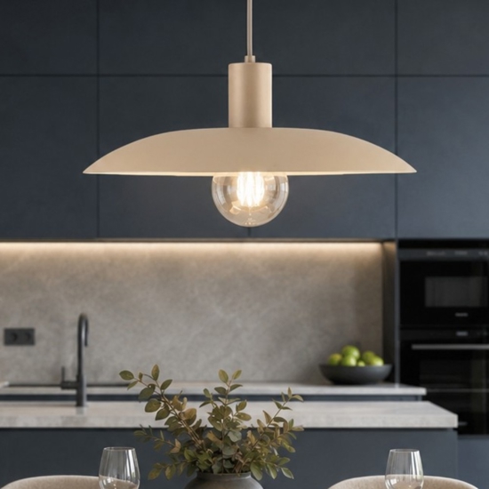 Lampadario piatto a sospensione 41 cm di metallo sabbia per cucina