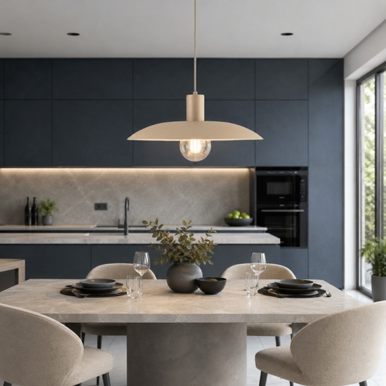 Lampadario piatto a sospensione 41 cm di metallo sabbia per cucina