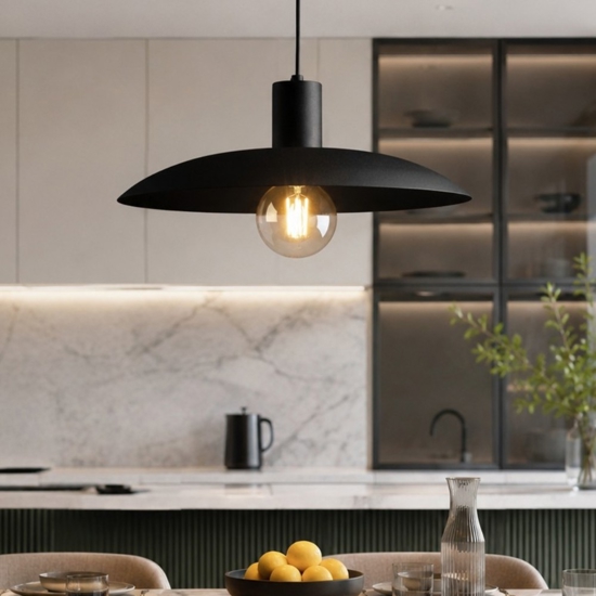 Lampadario piatto a sospensione nero 41 cm per cucina moderna