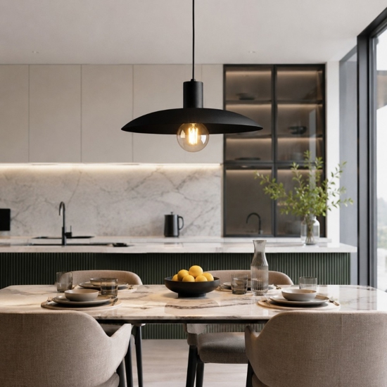 Lampadario piatto a sospensione nero 41 cm per cucina moderna