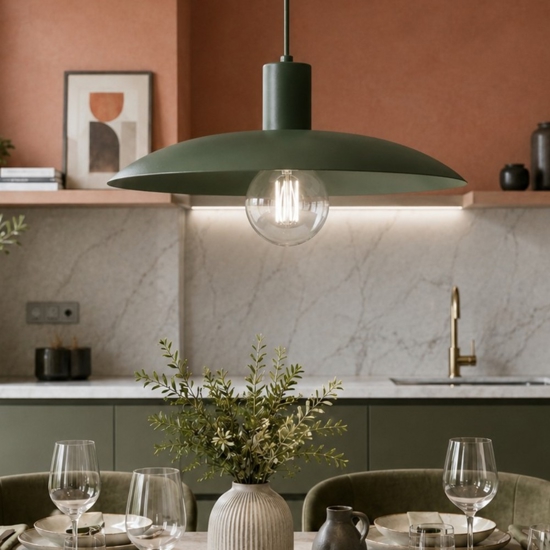 Lampadario per cucina piatto verde 41 cm di metallo