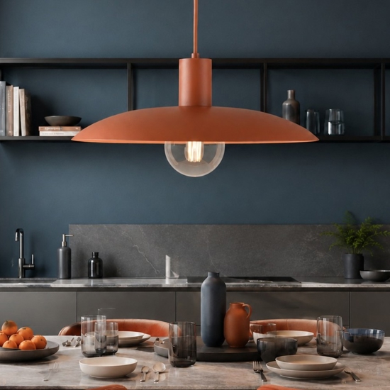 Lampadario piatto 41 cm a sospensione rosso mattone per cucina
