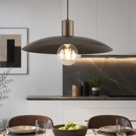 Lampadario piatto di metallo 41 cm marrone per cucina moderna