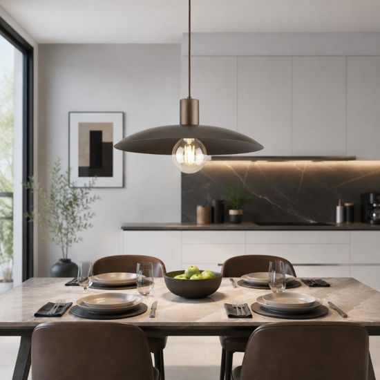 Lampadario piatto di metallo 41 cm marrone per cucina moderna