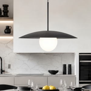 Lampadario disco nero in metallo 65 cm per cucina moderna sfera di vetro