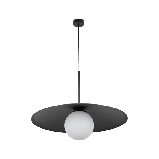 Lampadario disco nero in metallo 65 cm per cucina moderna sfera di vetro
