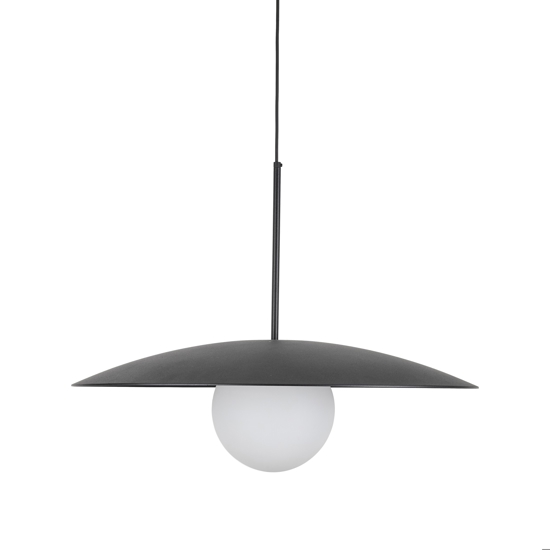 Lampadario disco nero in metallo 65 cm per cucina moderna sfera di vetro
