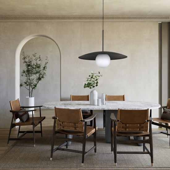 Lampadario disco nero in metallo 65 cm per cucina moderna sfera di vetro