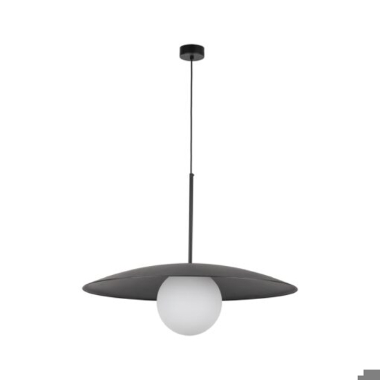 Lampadario disco nero in metallo 65 cm per cucina moderna sfera di vetro