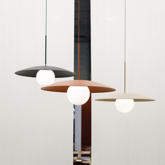 Lampadario per cucina moderna disco mattone sfera bianca 65 cm