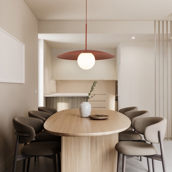 Lampadario per cucina moderna disco mattone sfera bianca 65 cm