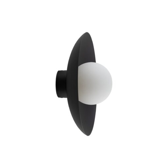 Plafoniera moderna nera rotonda con sfera di vetro bianco