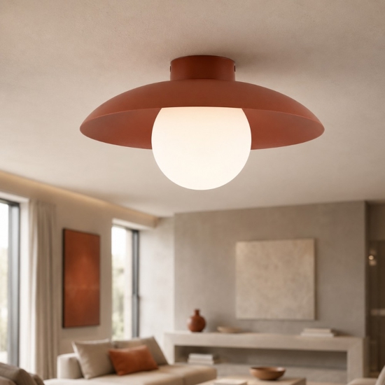 Plafoniera da soffitto piatto rosso mattone sfera bianca moderna