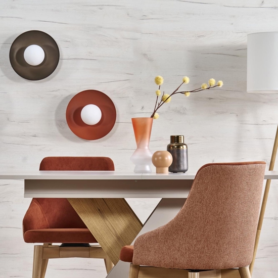 Plafoniera da soffitto piatto rosso mattone sfera bianca moderna