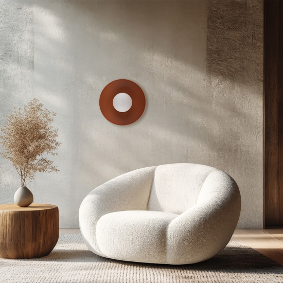Plafoniera da soffitto piatto rosso mattone sfera bianca moderna