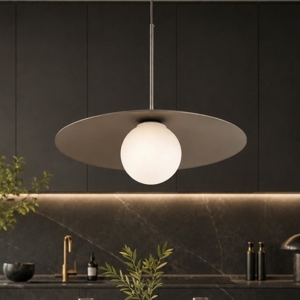 Lampadario per cucina moderna marrone 65 cm piatto di metallo sfera in vetro