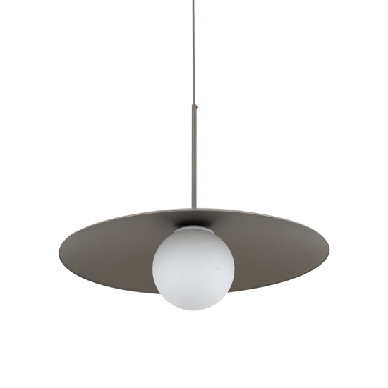 Lampadario per cucina moderna marrone 65 cm piatto di metallo sfera in vetro