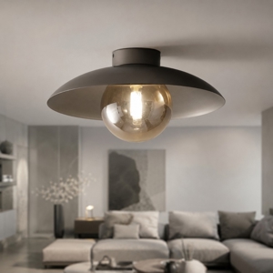 Plafoniera moderna piatto marrone sfera di vetro bianco
