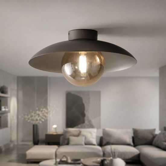Plafoniera moderna piatto marrone sfera di vetro bianco