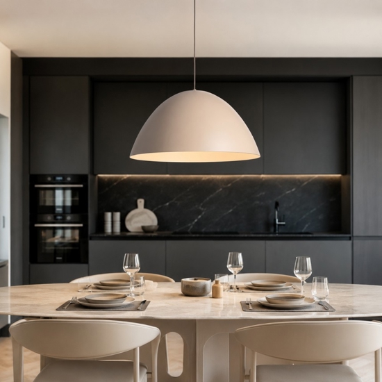 Lampadario cupola di metallo 50 cm sabbia per cucina
