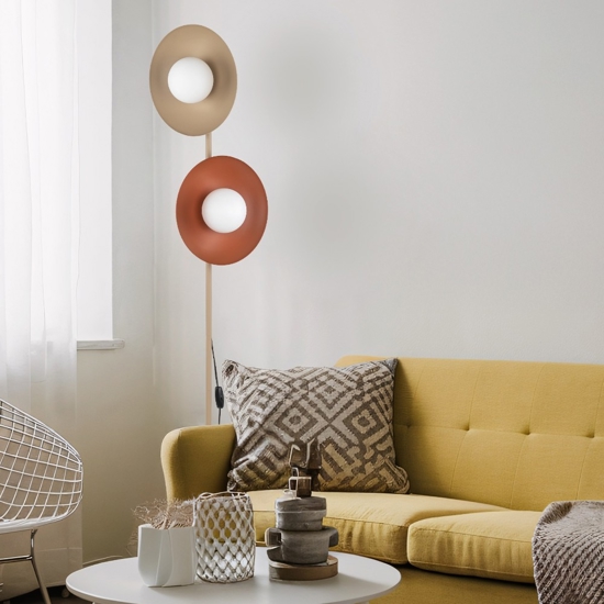 Piantana design moderna rosso sabbia 2 luci per soggiorno