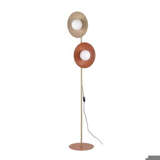 Piantana design moderna rosso sabbia 2 luci per soggiorno