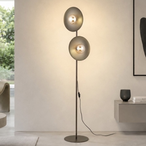 Piantana marrone design moderna 2 luci con sfere di vetro bianco