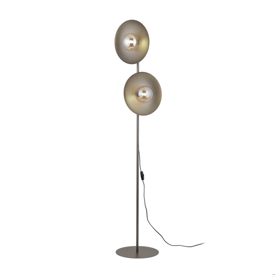Piantana marrone design moderna 2 luci con sfere di vetro bianco